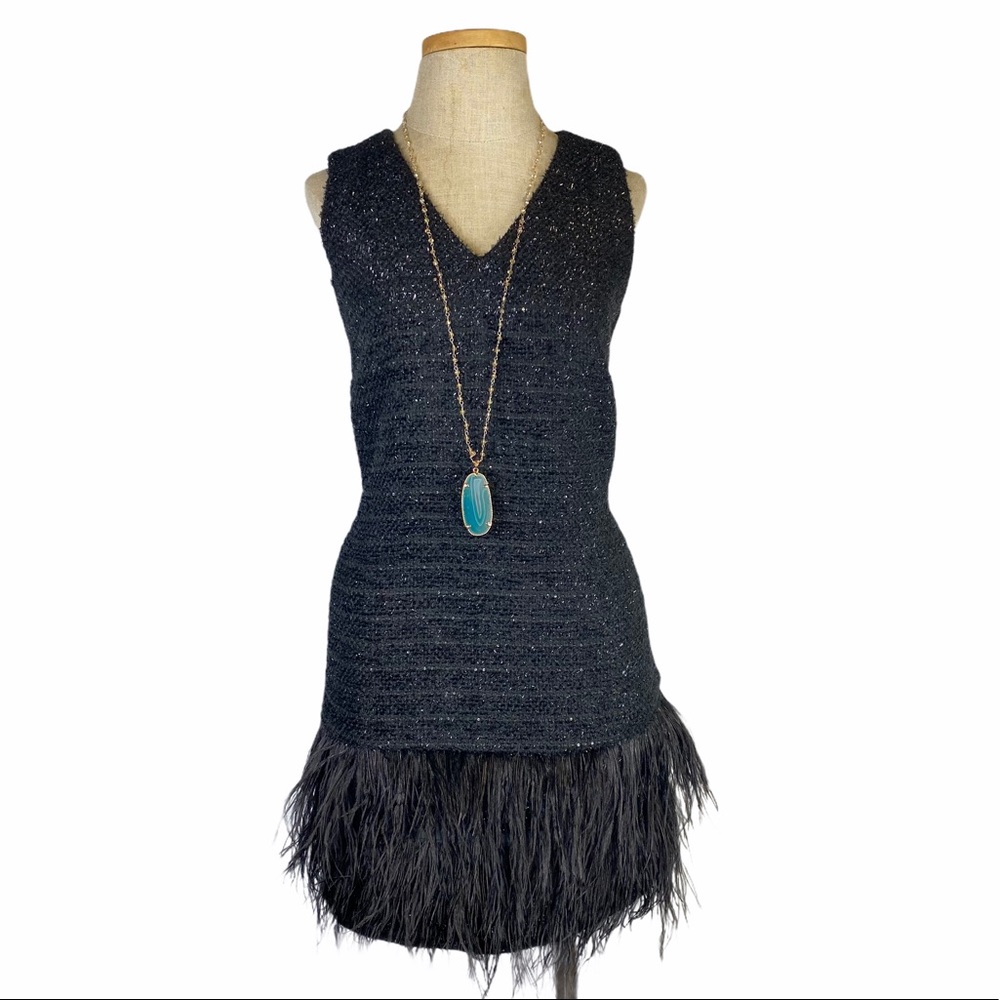 Sail to Sable Black Metallic Tweed Feather Dress